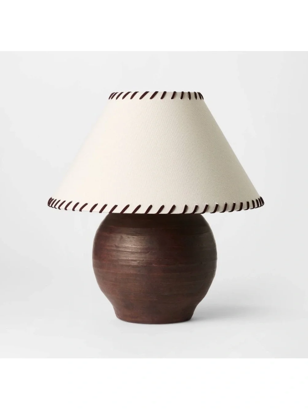 Studio McGee Brown Ceramic Table Lamp with Cream Whipstitch Shade